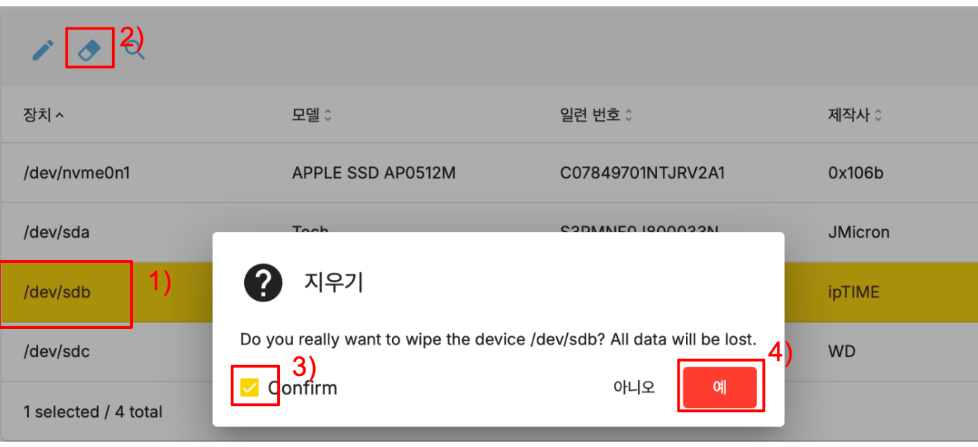 디스크 포맷하는 화면